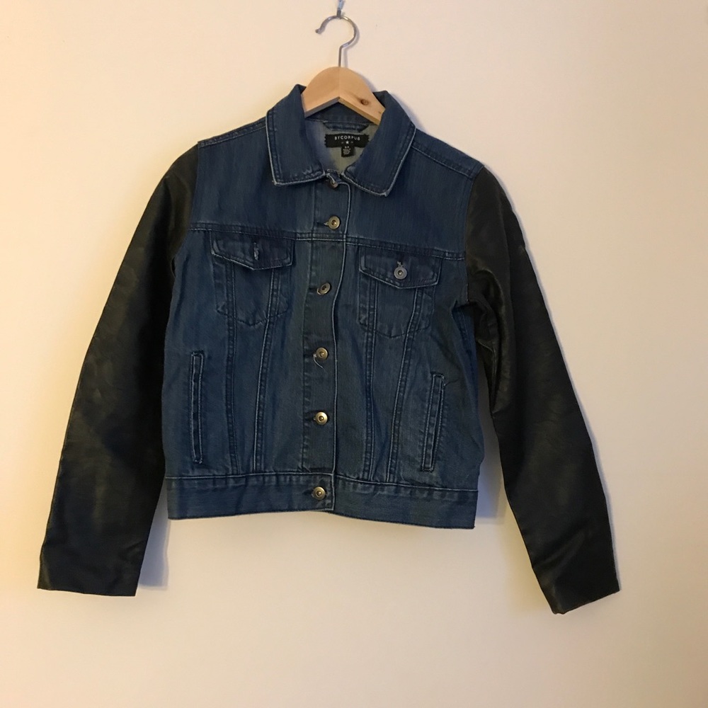 Jean jacket w/ faux leather sleeves